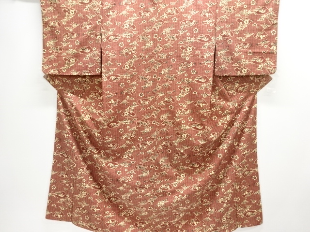 JAPANESE KIMONO / ANTIQUE KIMONO / SILK / JODAI TSUMUGI / FLOWER & CRANE